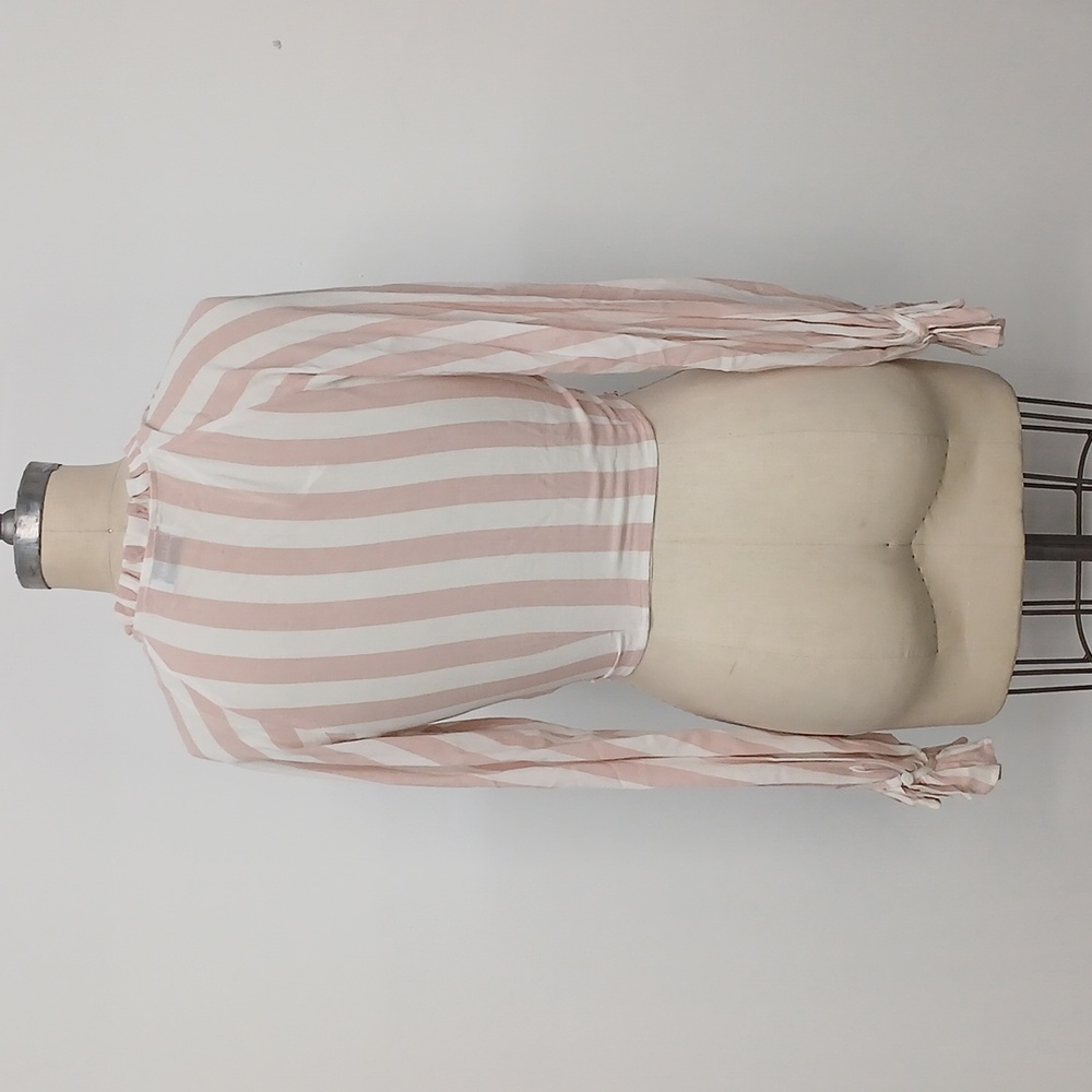 Sundays Tie Front Top in Pink and White Stripe - Picture 3 of 13
